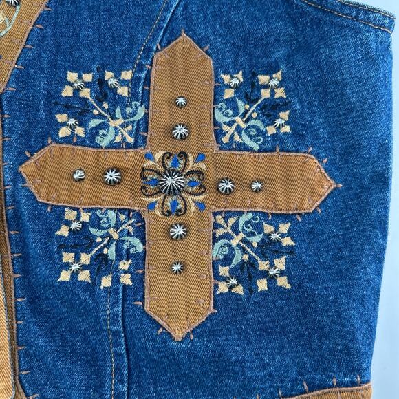 VTG Dont Mess With Texas Vest Women Medium Western Festive Cowboy Studded Cross - Picture 6 of 9